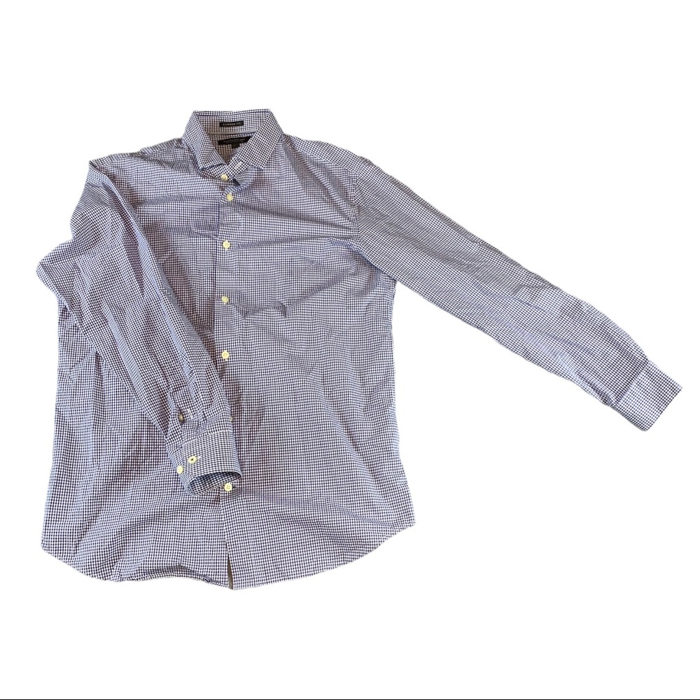 Banana Replublic Supima Button Down White/Blue Plaid Shirt Size Large